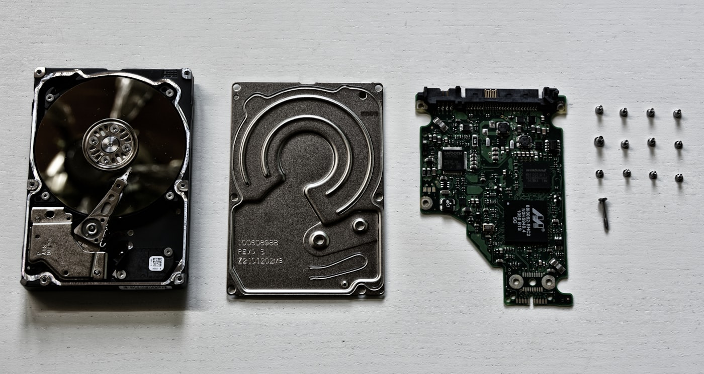 Close-up of a hard disk drive circuit board